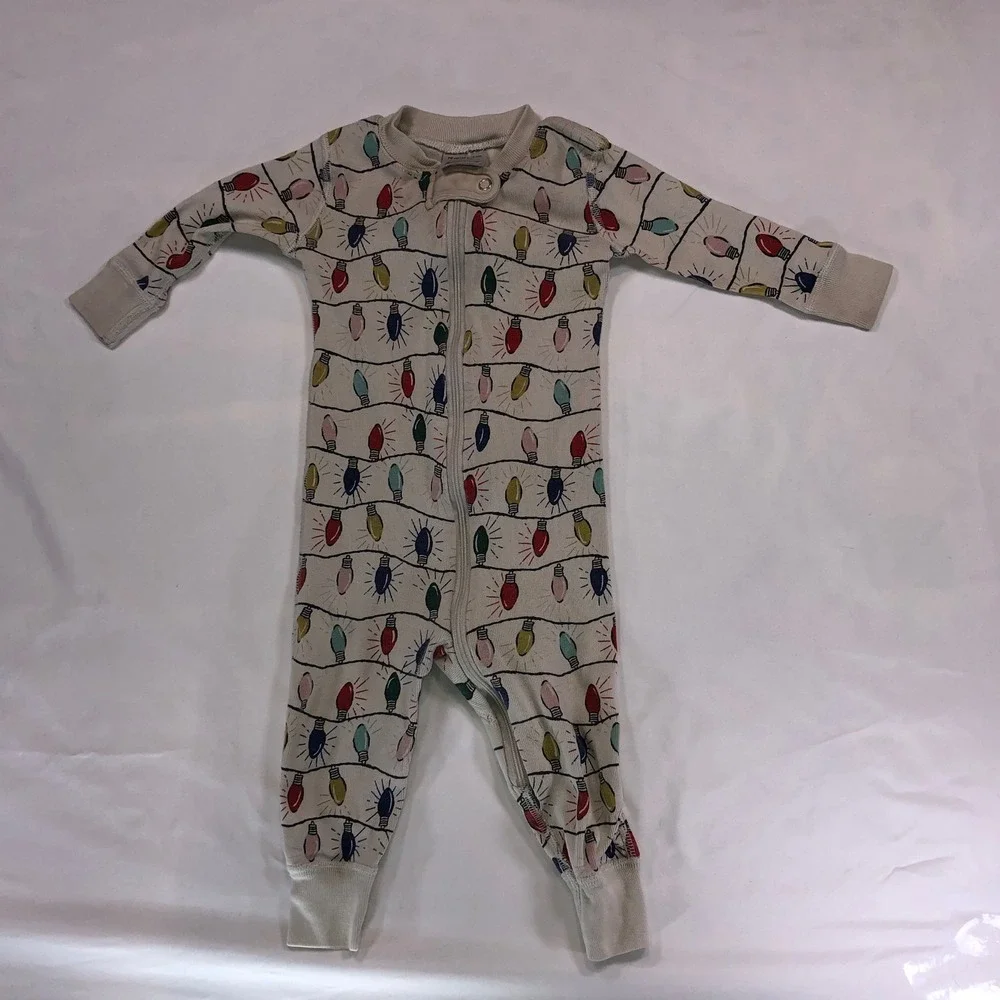 Hanna Andersson Christmas Lights Organic Cotton Sleeper 6-12 Months 70cm Cream